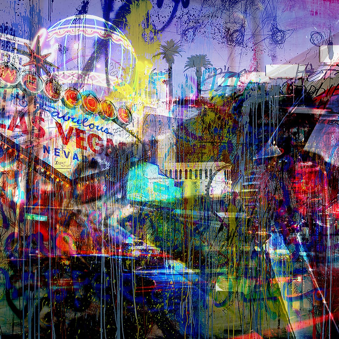 Collage abstrait de Las Vegas avec le panneau "Fabulous Vegas"